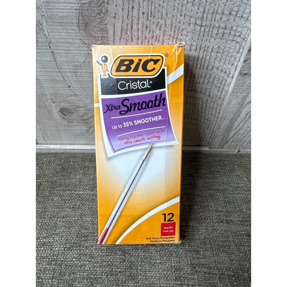 Bic Cristal Xtra Smooth Red Ink Ball Pens Medium/Mediana 12 Pack